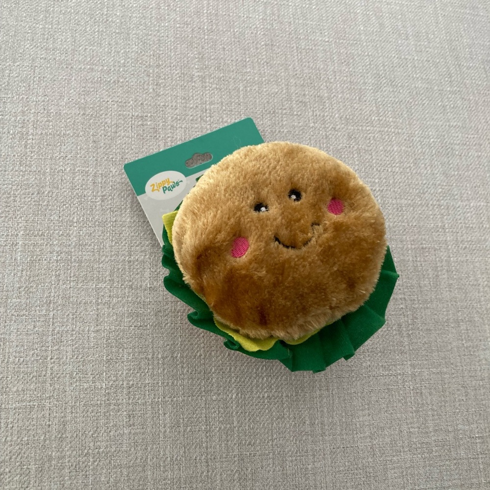 Burger plush dog toy